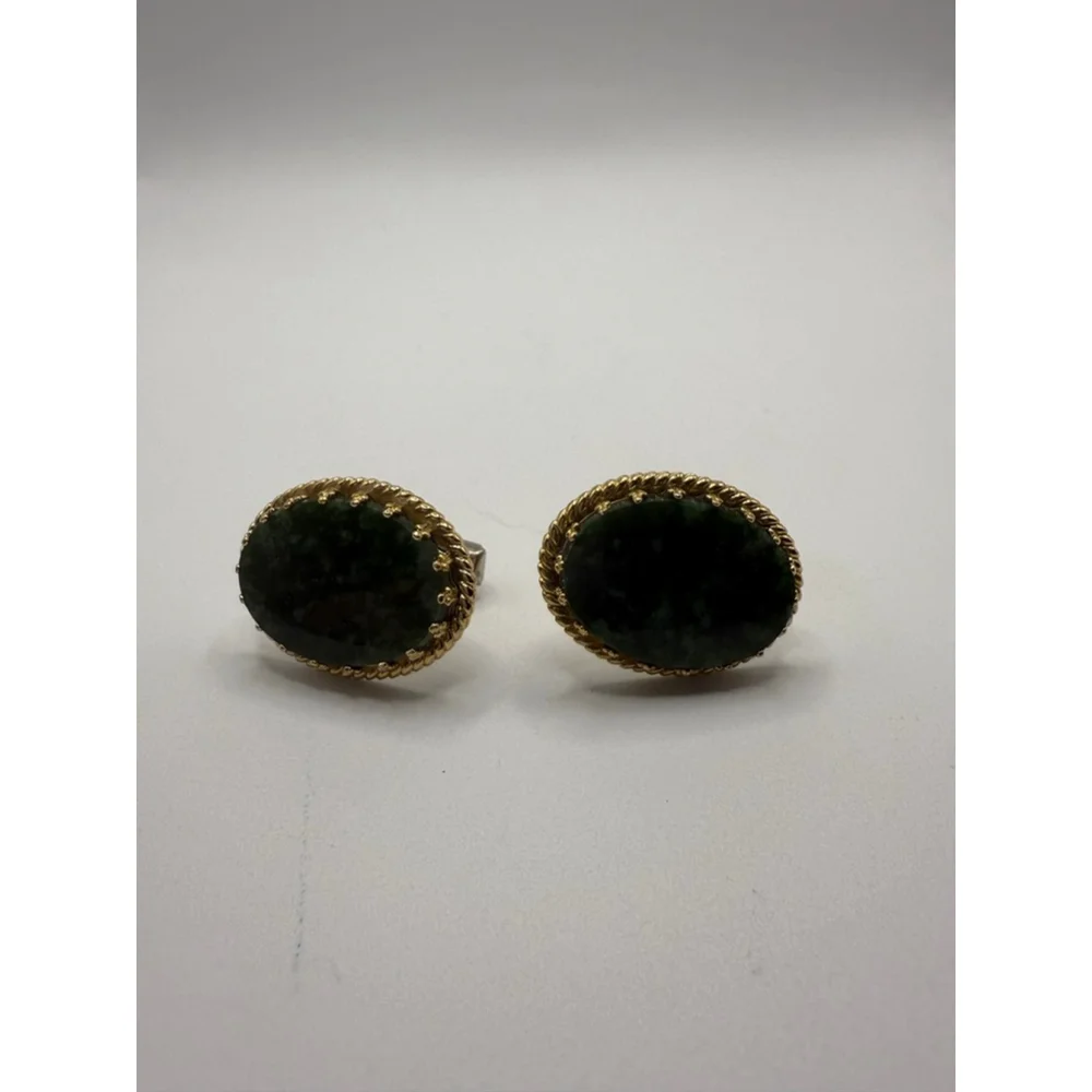 Men's Unbranded Green Jade Gold Tone Oval Cuff Links One Size
